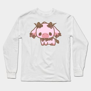 fluffy cherry blossom cow Long Sleeve T-Shirt